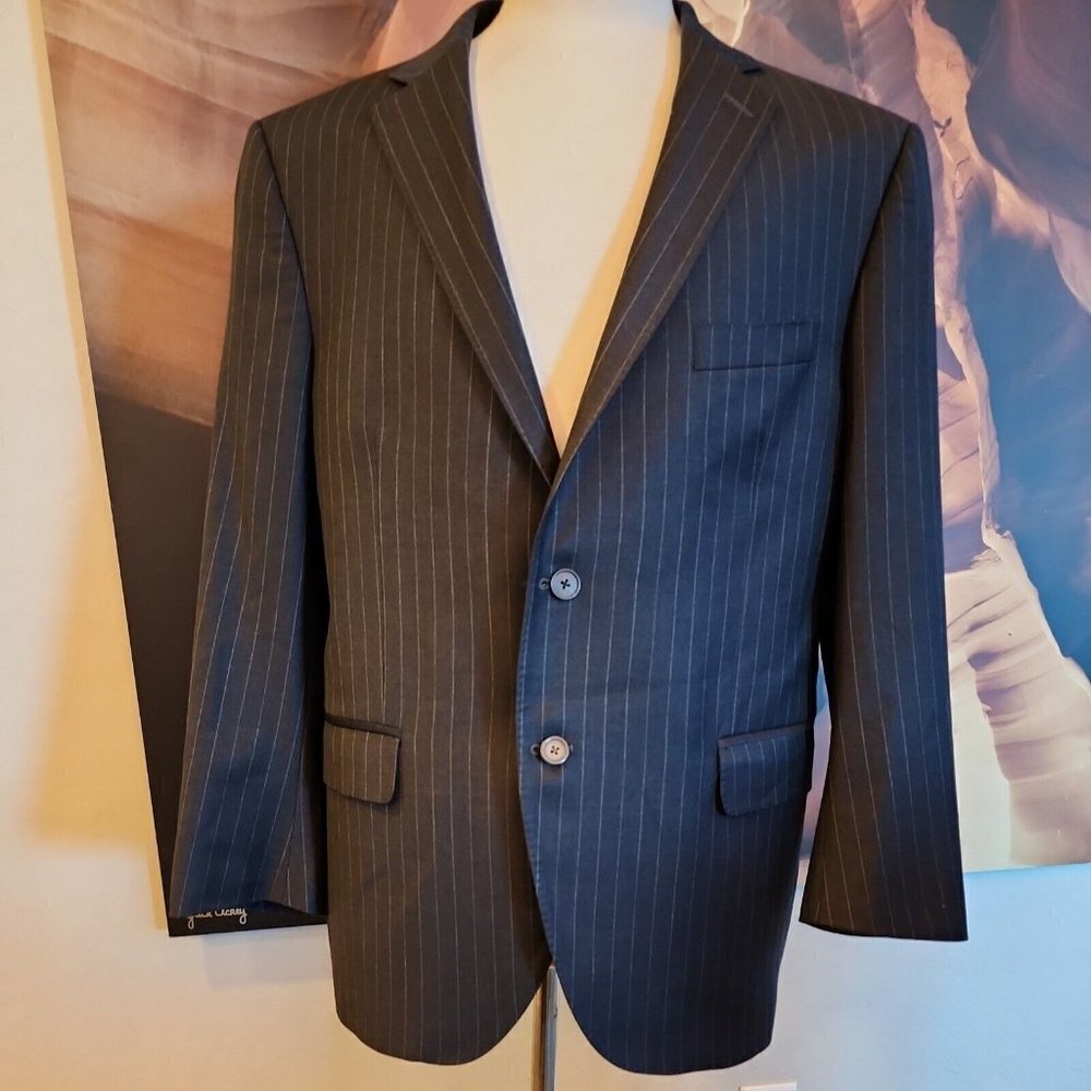 Peter Millar Men's 46 Blazer Jacket 2 Button charcoal black gray pinstripe wool